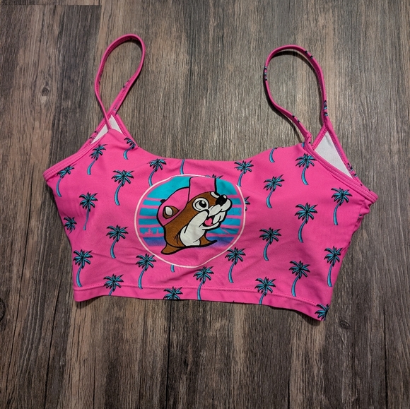 Buc-ees S Pink Bikini Top Palm Trees Removable Cups - Picture 1 of 3